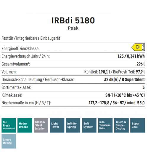 LIEBHERR利勃海尔 IRBdi 5180 生物养鲜 嵌入式冰箱